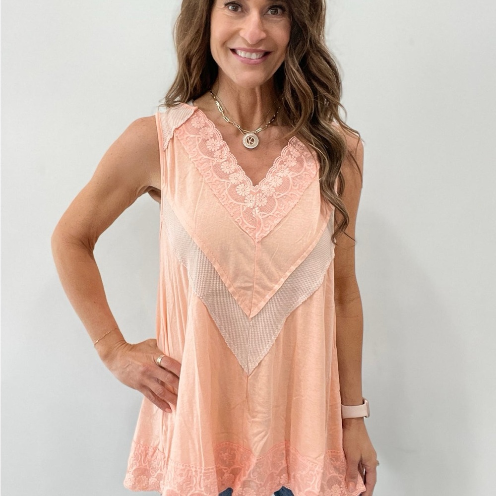 POL Peach Lace Trim Blouse